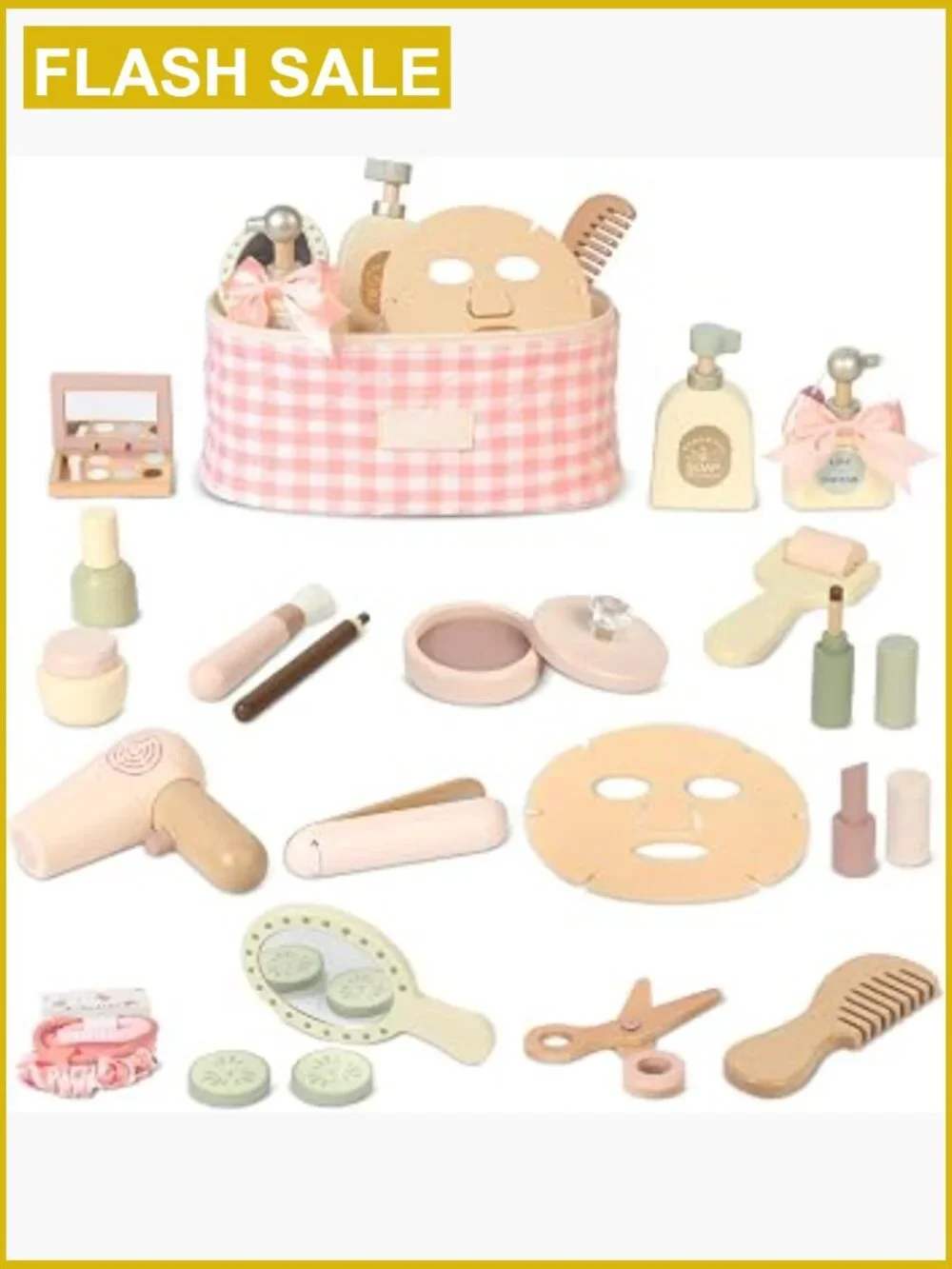 Wooden Makeup Toy Set - 20+ Piece Pretend Play Beauty Kit for Kids